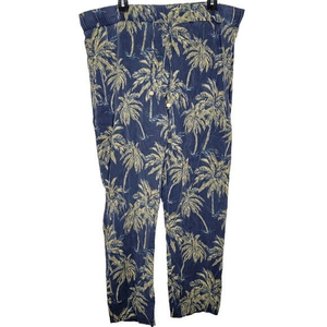 Soft Surroundings‎ Large L Blue Palm Patterned Skinny Leg Drawstring Pants